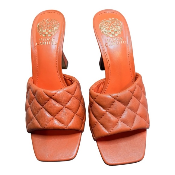 Vince Camuto Women's Orange Quilted Slide Sandals 4 Inch Heel Size 7 - Picture 4 of 10